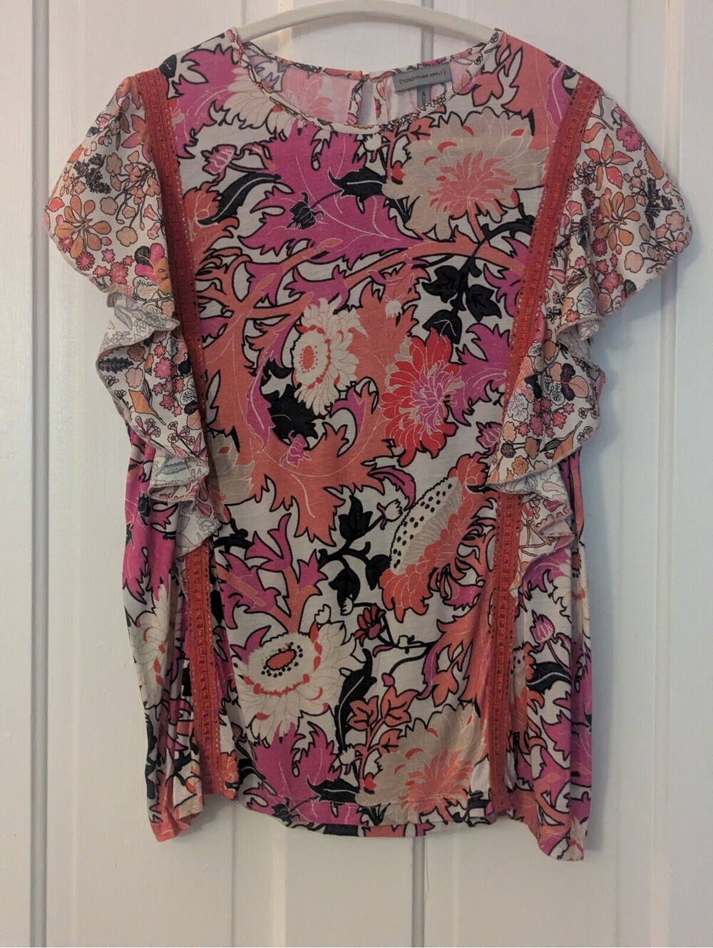 CONDITIONS APPLY FLORAL BOHO BLOUSE | SIZE M |  PINK VISCOSE ANTHROPOLOGIE